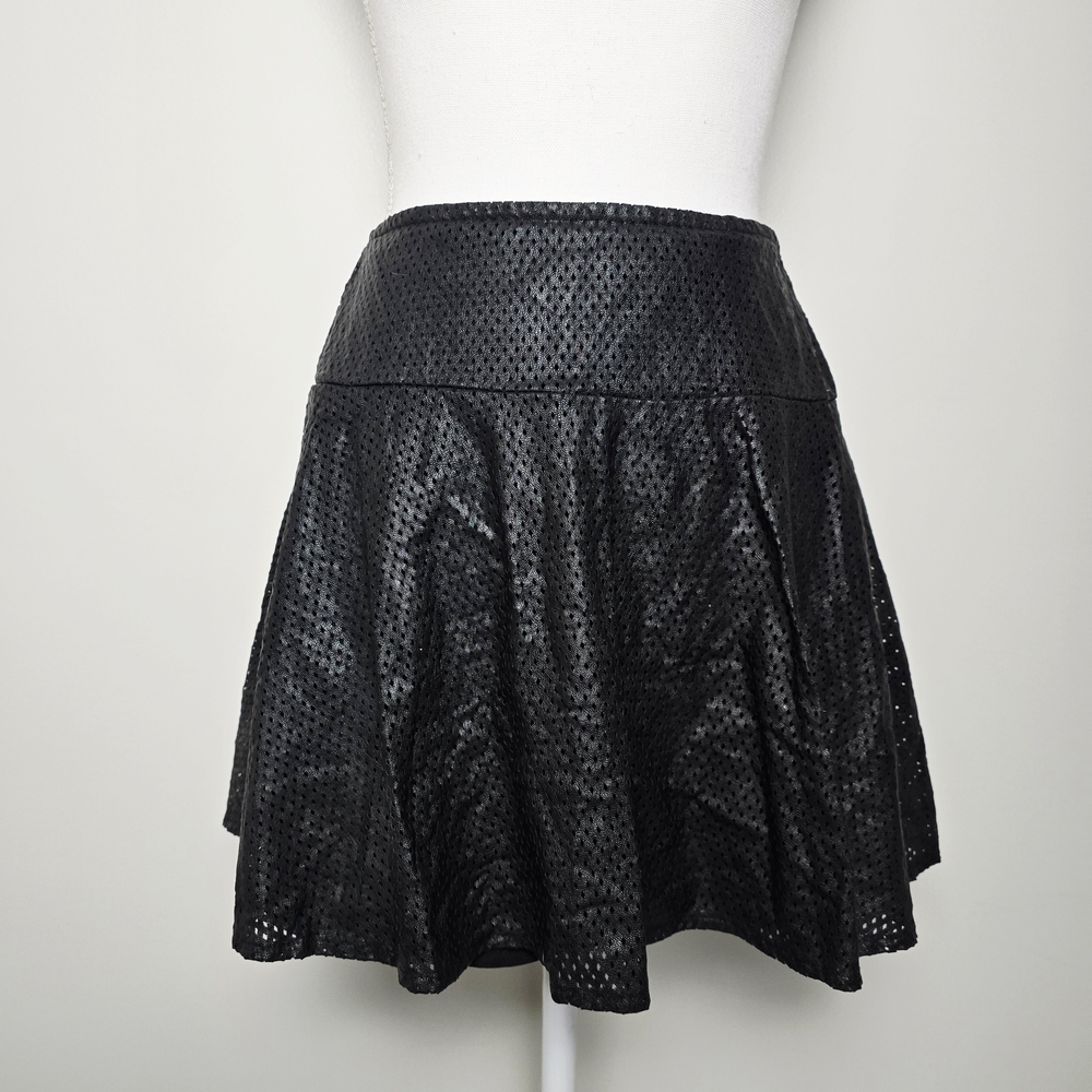 Edgy Black Faux Leather Skater Skirt